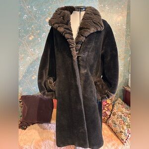 Vintage Canadian Faux Fur Coat Made in Canada Black Plush Winter Coat Size L